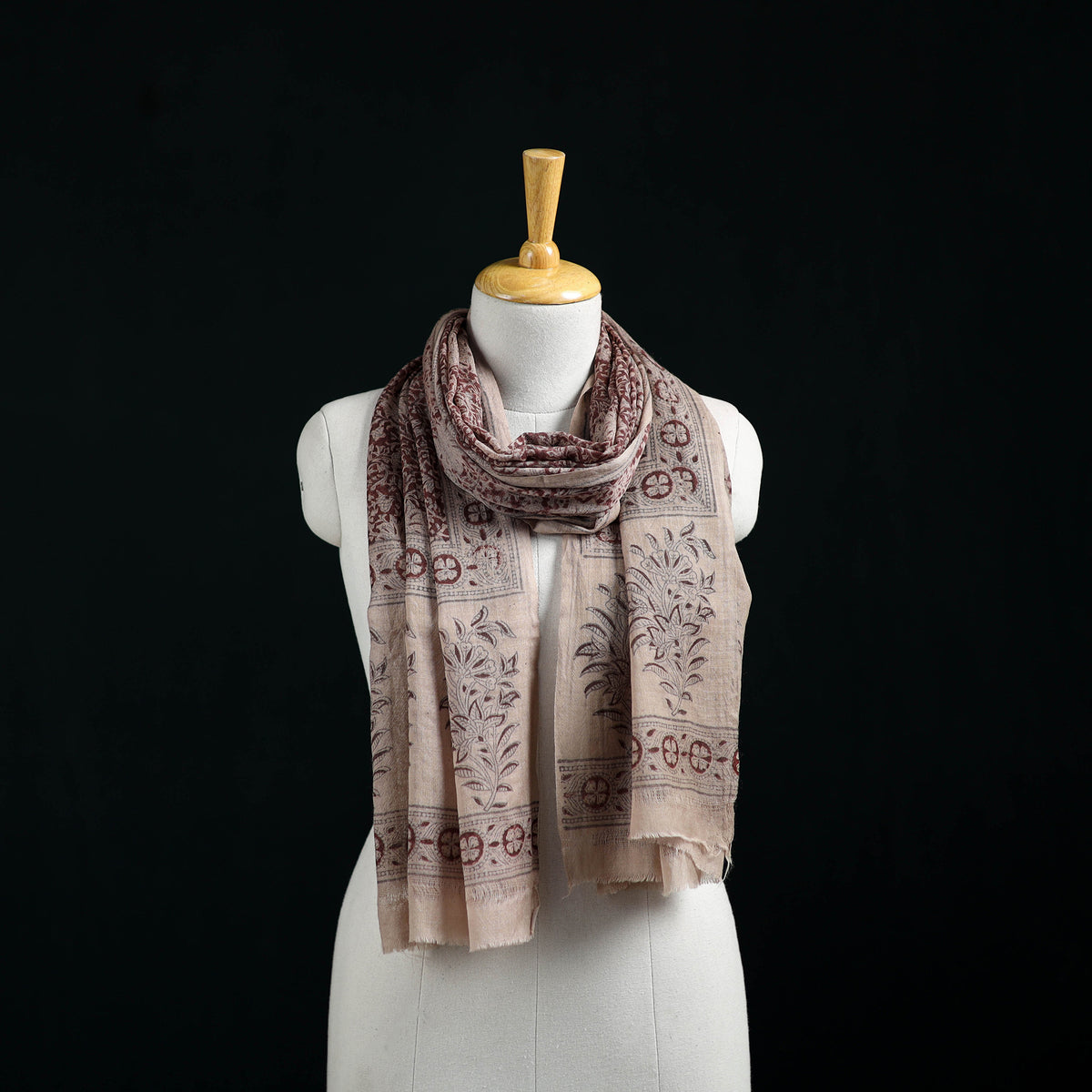 Pure Merino Wool Stole in Pedana Kalamkari Block Prints 76