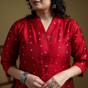 Red - Plain Spun Dupion Viscose Silk Buti A-Line Kurta for women 01