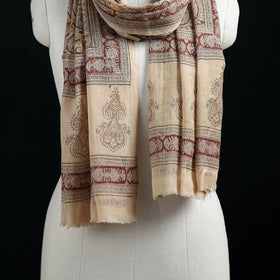 Pure Merino Wool Stole in Pedana Kalamkari Block Prints 77