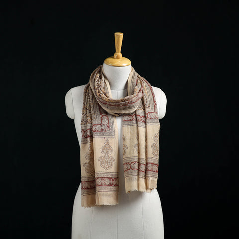 Pure Merino Wool Stole in Pedana Kalamkari Block Prints 77