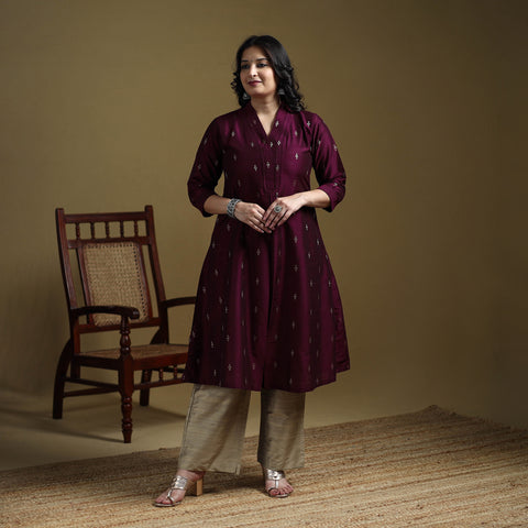 Purple - Plain Spun Dupion Viscose Silk Buti A-Line Kurta for women 05