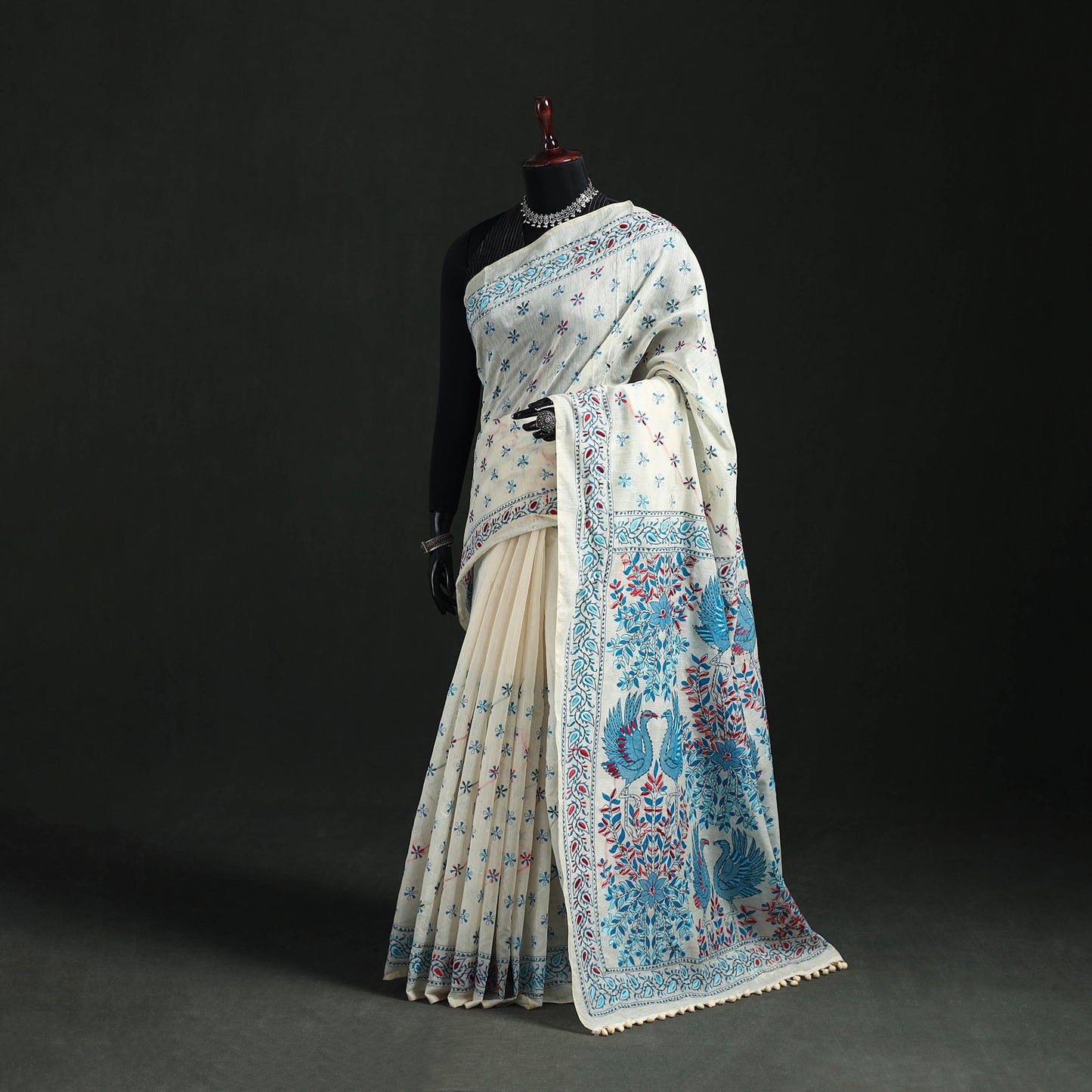 Hand Embroidered Chapa Work Silk Cotton Saree 17