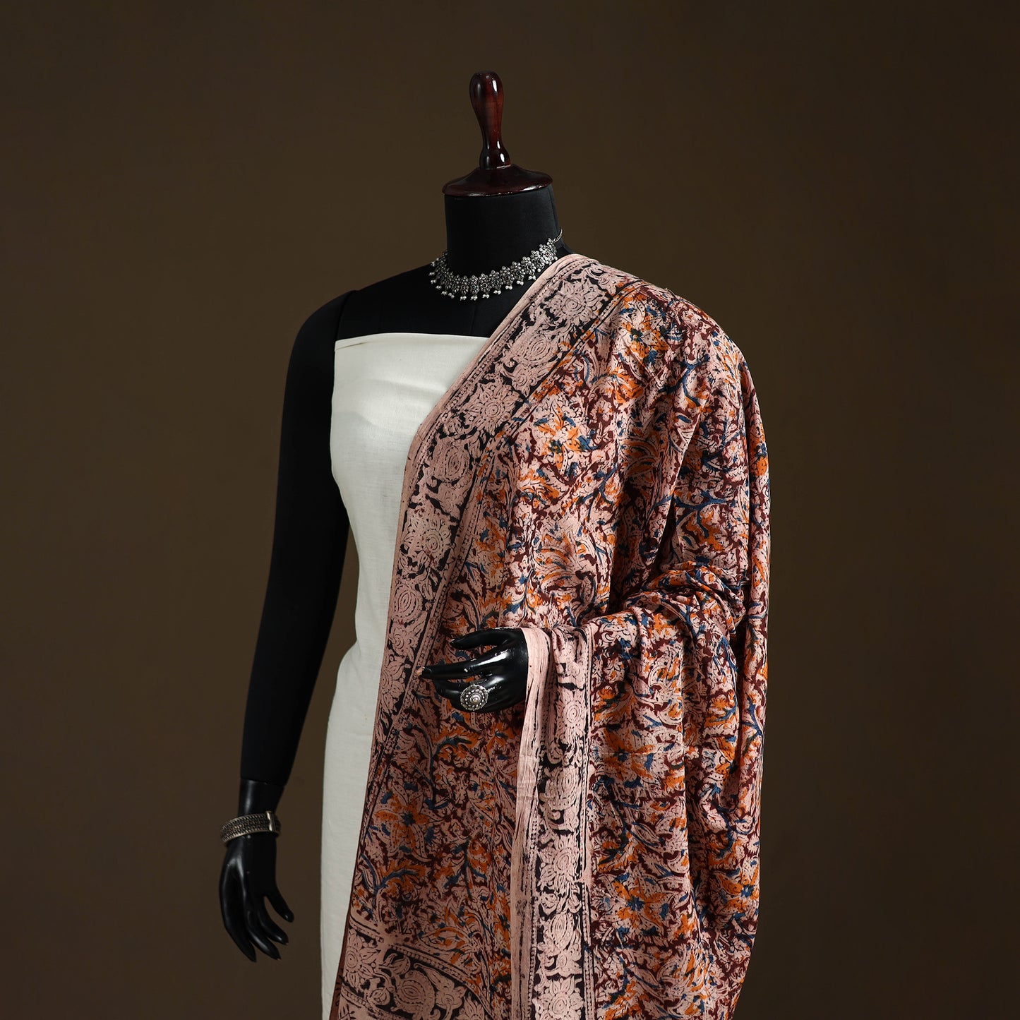Kalamkari Hand Block Print Natural Dyed Cotton Dupatta 17
