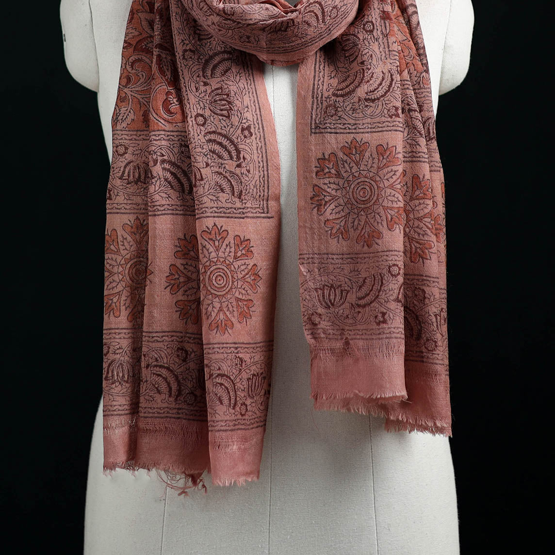 Pure Merino Wool Stole in Pedana Kalamkari Block Prints 79
