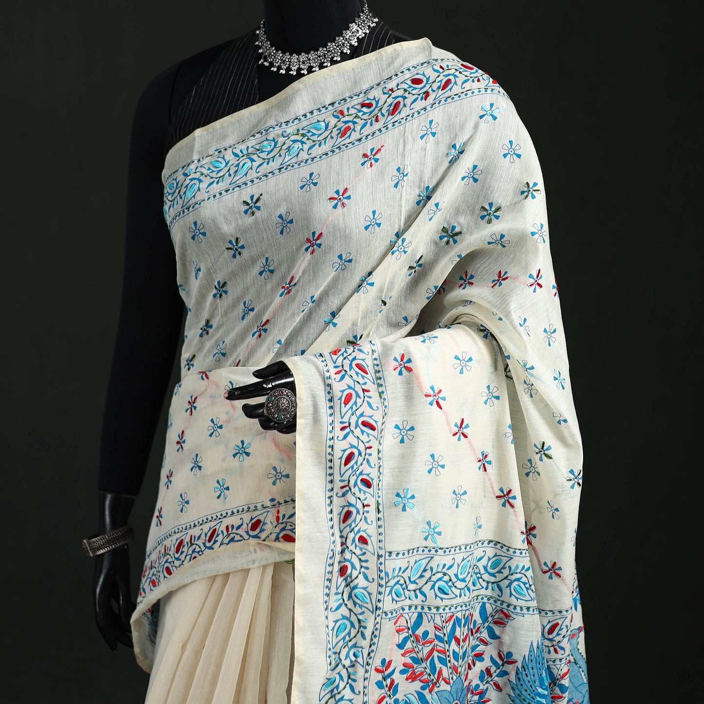 Hand Embroidered Chapa Work Silk Cotton Saree 17