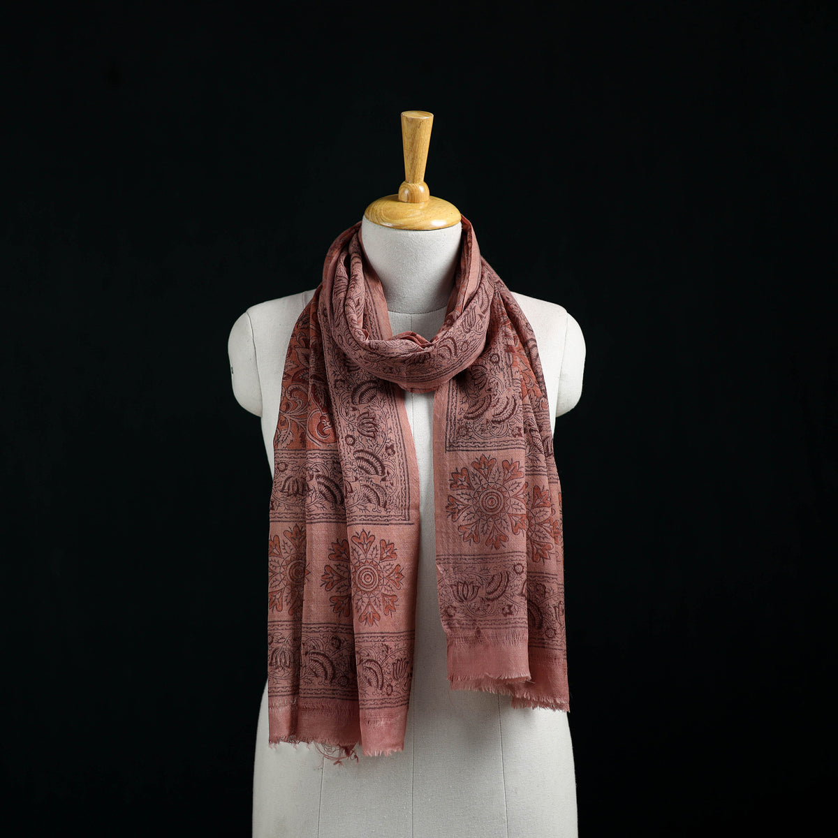 Pure Merino Wool Stole in Pedana Kalamkari Block Prints 79