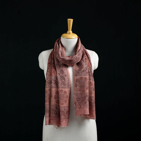 Pure Merino Wool Stole in Pedana Kalamkari Block Prints 79
