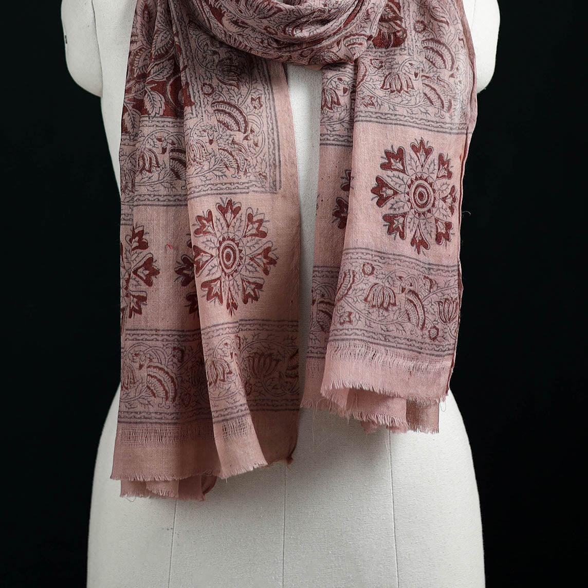 Pure Merino Wool Stole in Pedana Kalamkari Block Prints 80