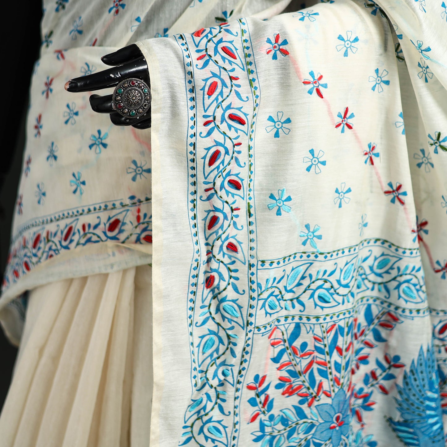 Hand Embroidered Chapa Work Silk Cotton Saree 17