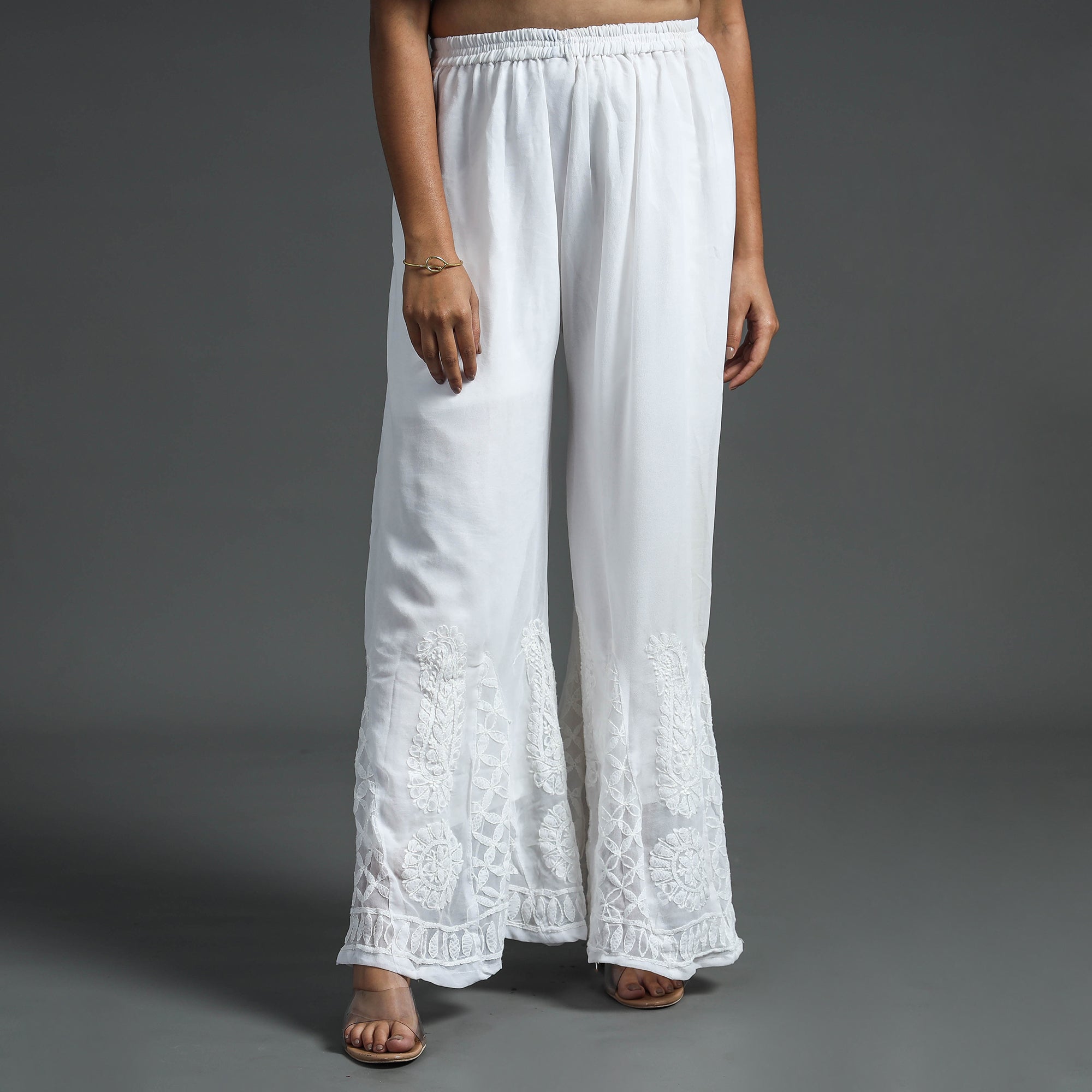 Buy White Cotton Chikankari Regular Casual Pant for Women Online at  Fabindia | 20128466