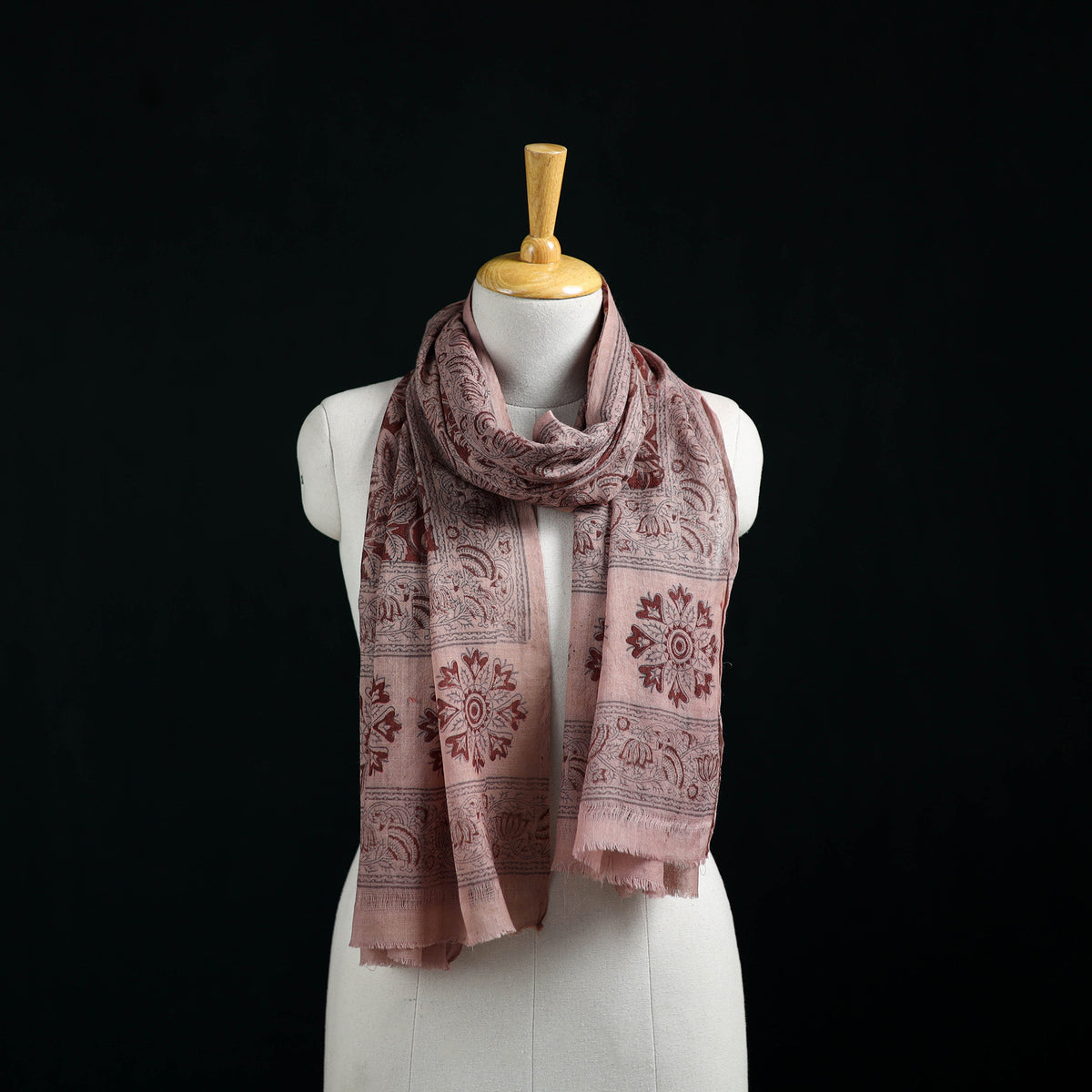 Pure Merino Wool Stole in Pedana Kalamkari Block Prints 80