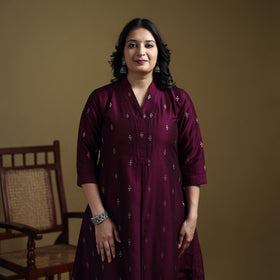 Purple - Plain Spun Dupion Viscose Silk Buti A-Line Kurta for women 05