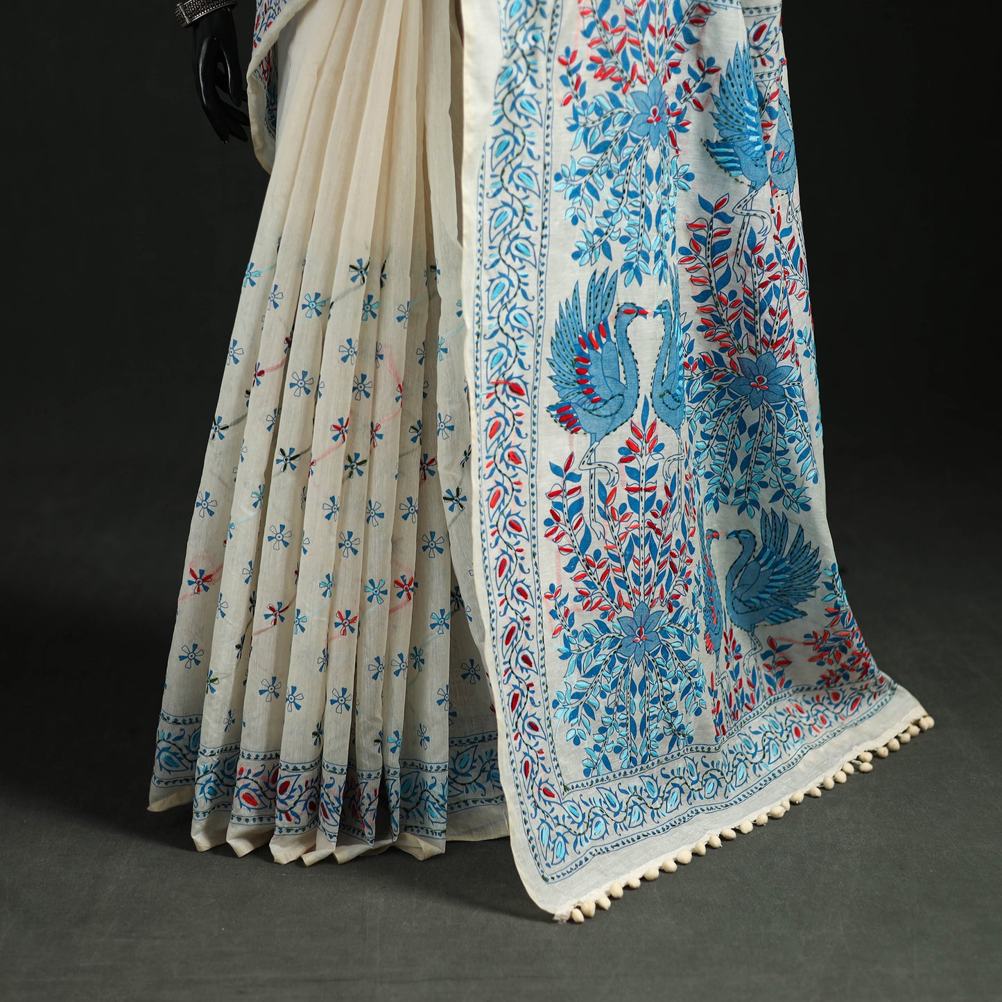 Hand Embroidered Chapa Work Silk Cotton Saree 17