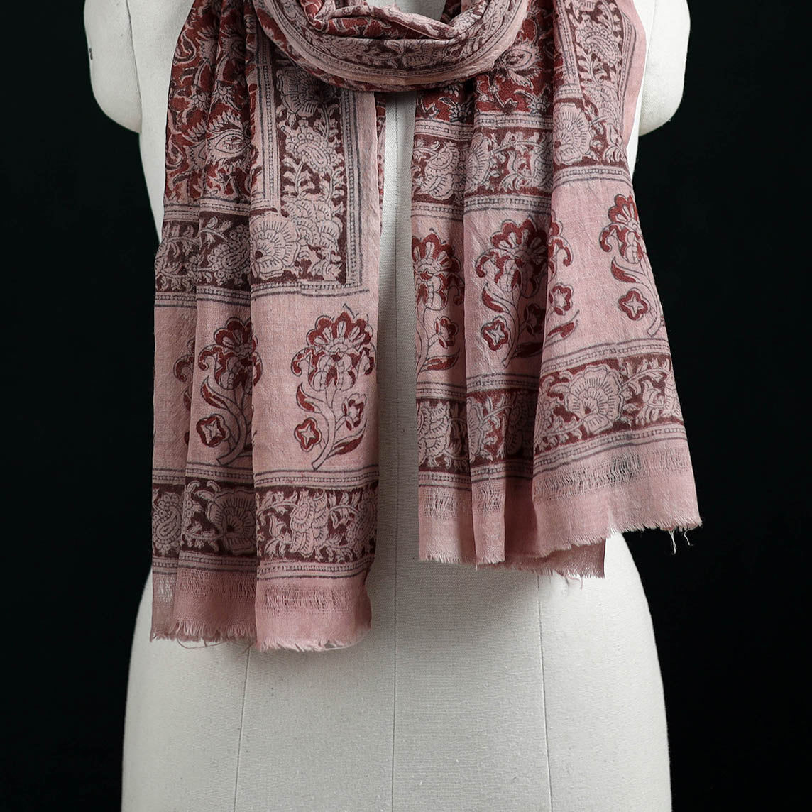 Pure Merino Wool Stole in Pedana Kalamkari Block Prints 82