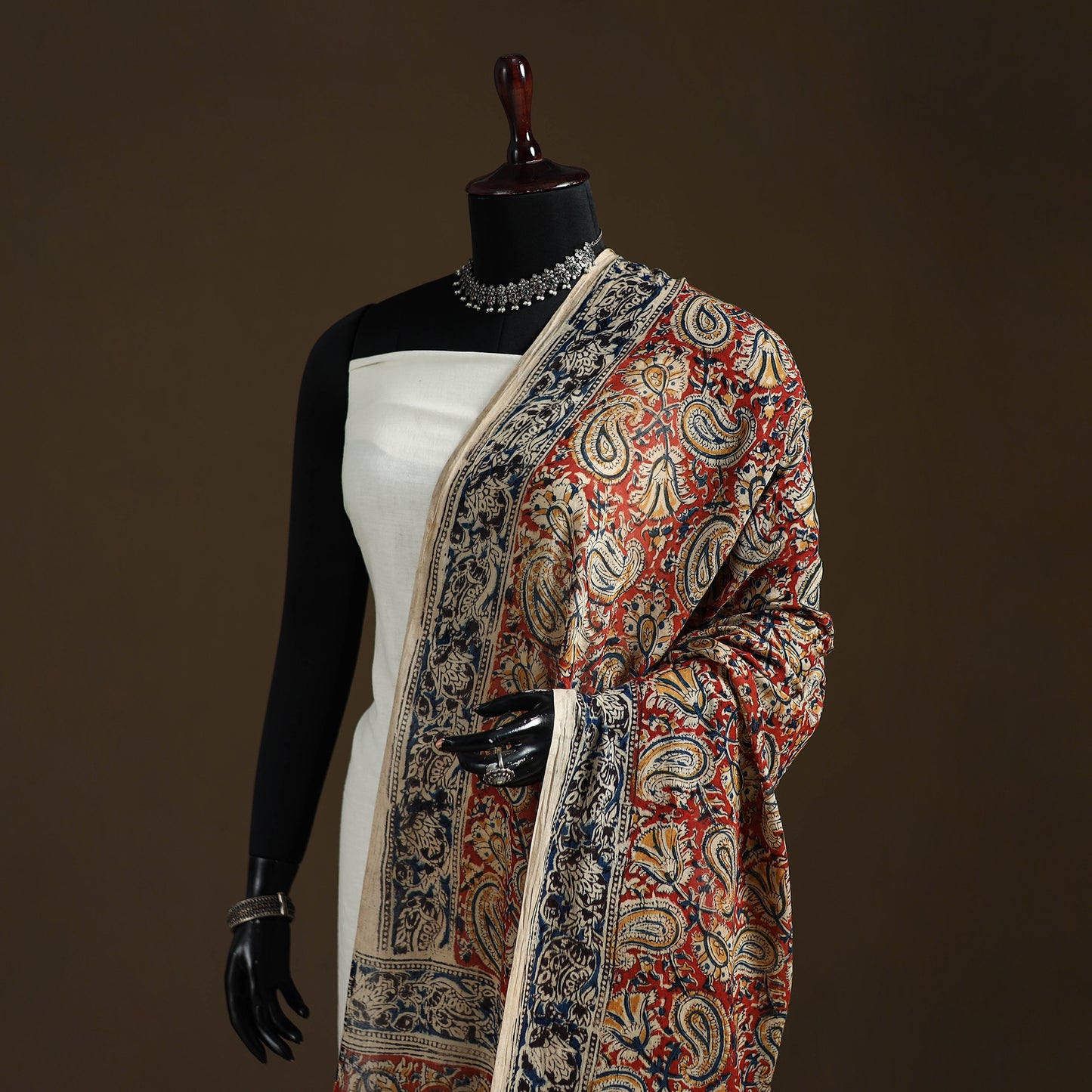 Kalamkari Hand Block Print Natural Dyed Cotton Dupatta 18