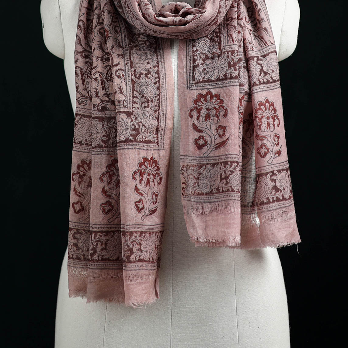 Pure Merino Wool Stole in Pedana Kalamkari Block Prints 83