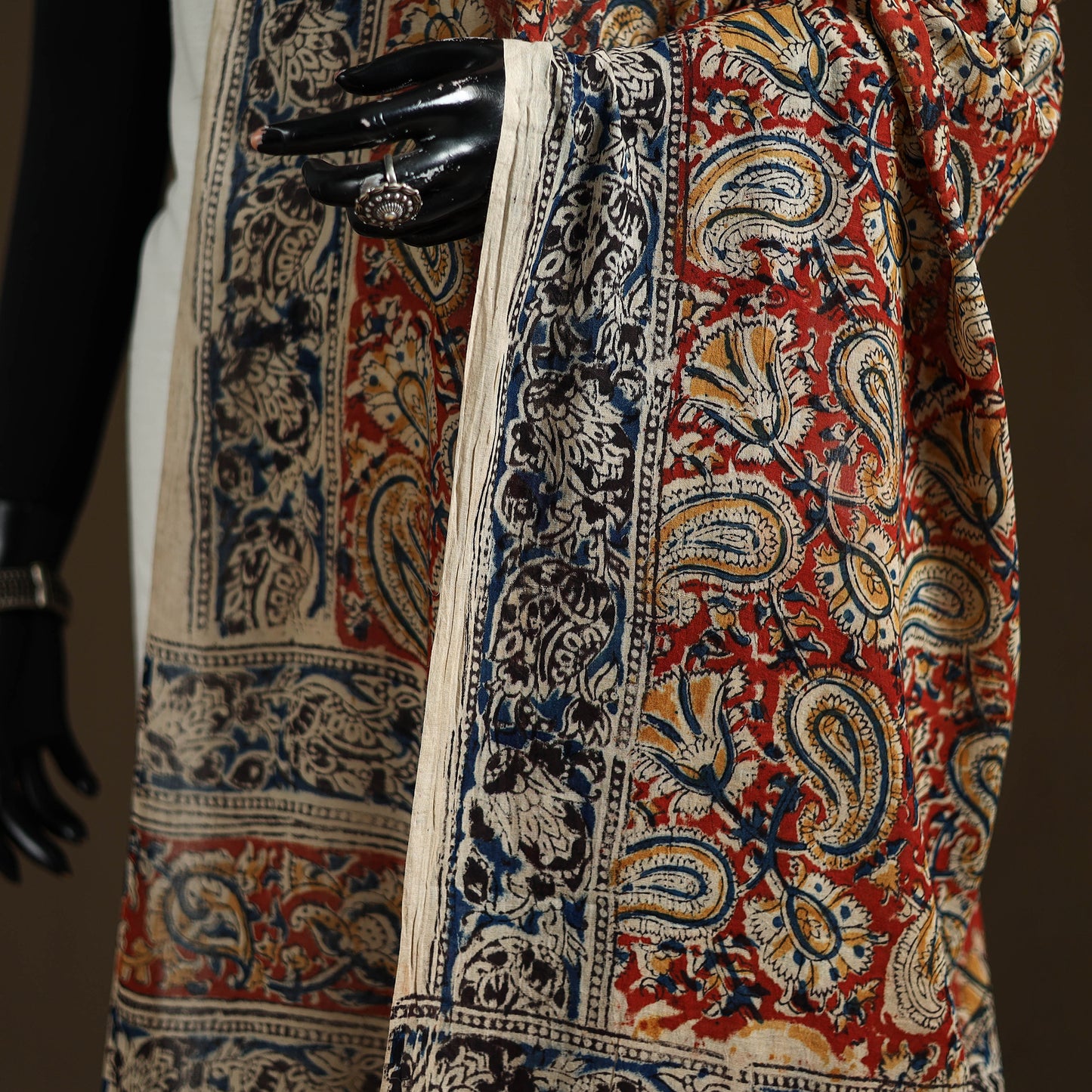Kalamkari Hand Block Print Natural Dyed Cotton Dupatta 18