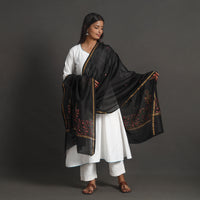 Black - Handloom Chanderi Silk Kashida Embroidery Dupatta 09