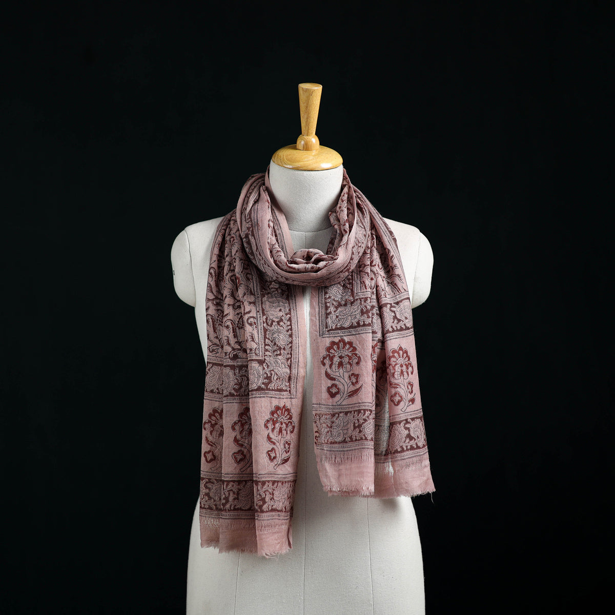 Pure Merino Wool Stole in Pedana Kalamkari Block Prints 83