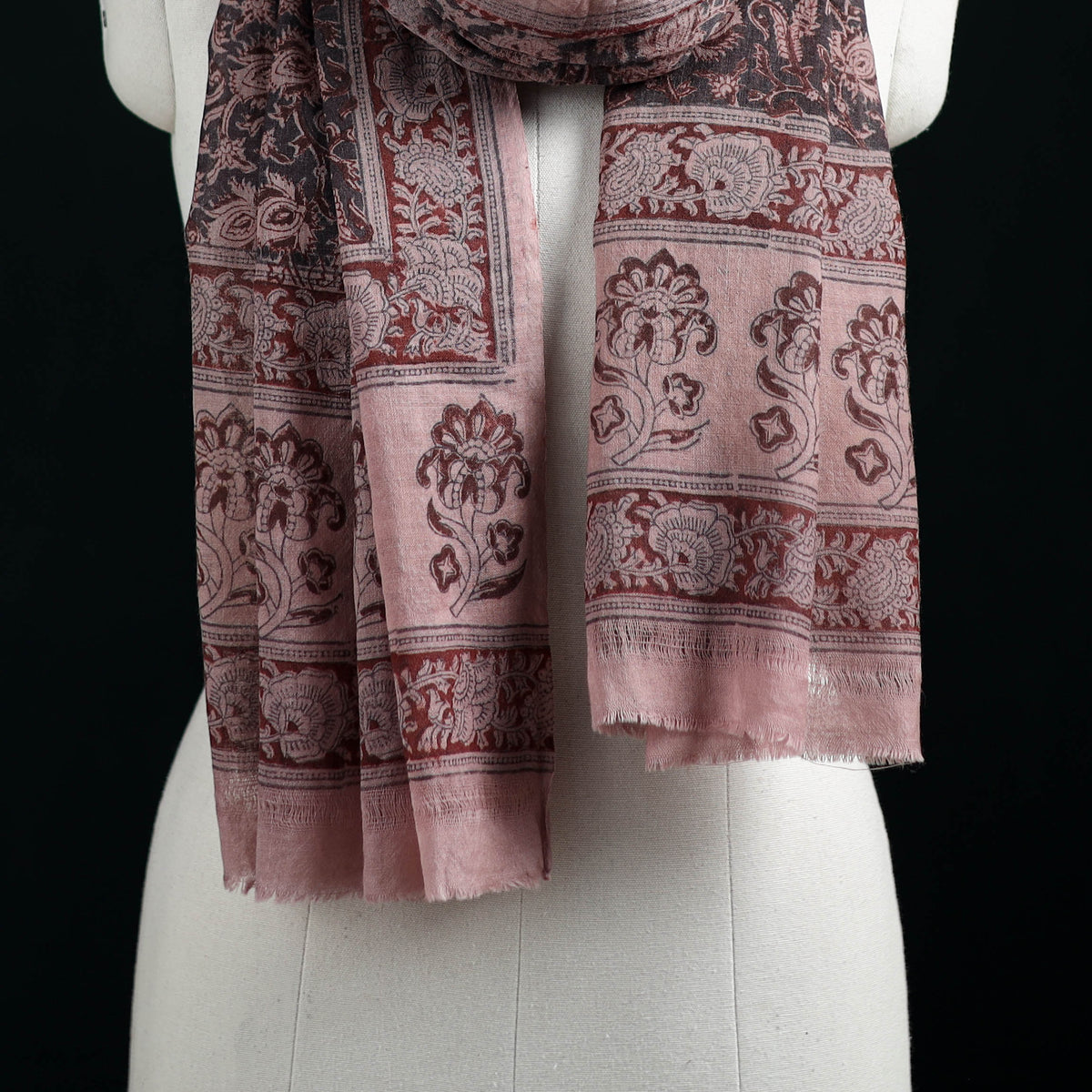 Pure Merino Wool Stole in Pedana Kalamkari Block Prints 84