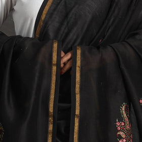 Black - handloom chanderi silk kashida embroidery dupatta