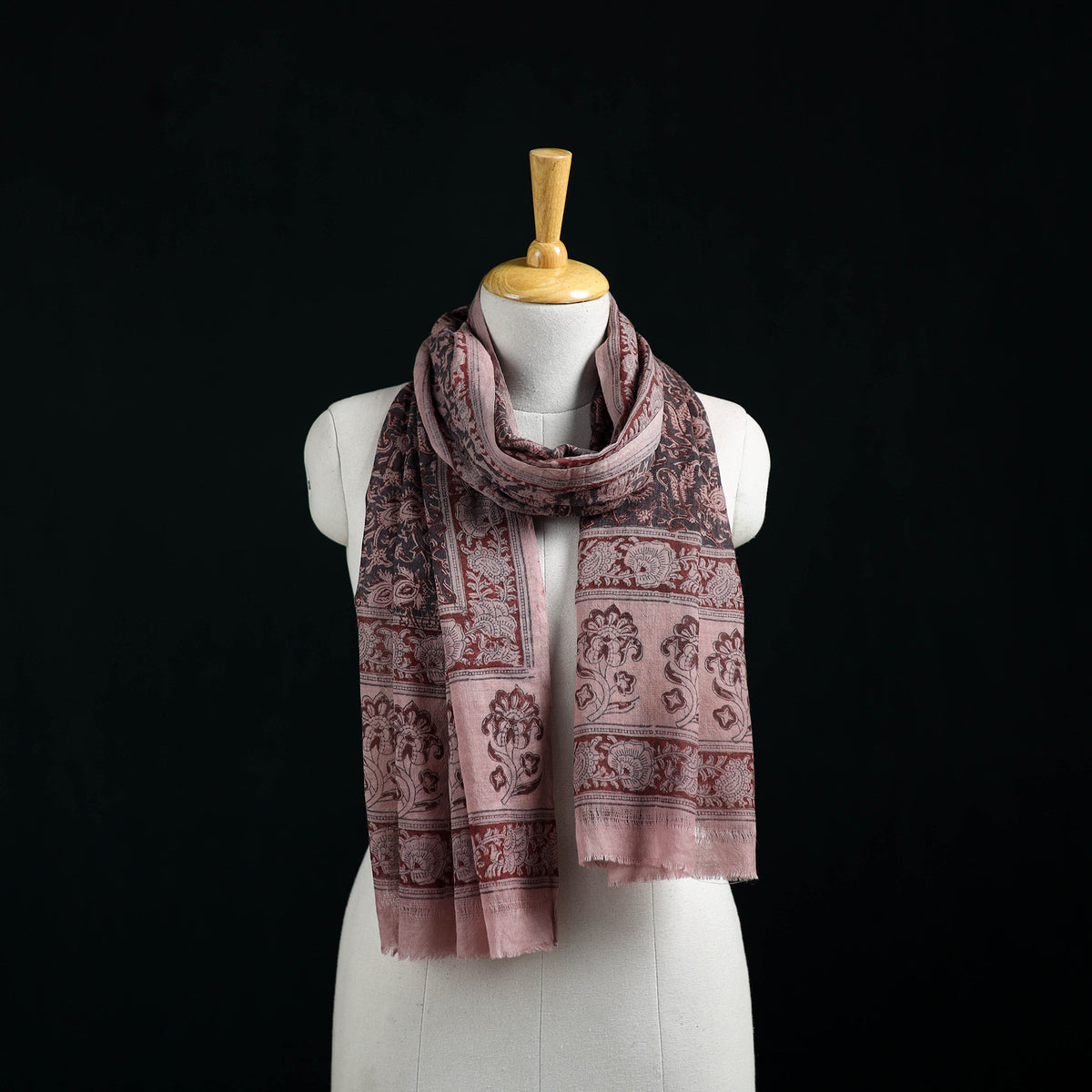 Pure Merino Wool Stole in Pedana Kalamkari Block Prints 84