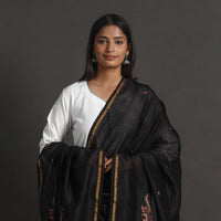 Black - Handloom Chanderi Silk Kashida Embroidery Dupatta 09