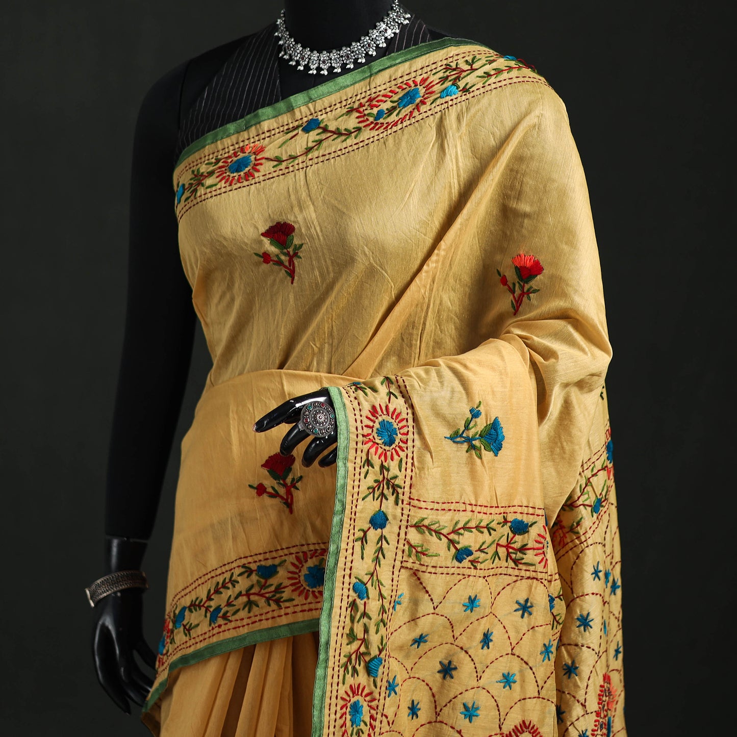 Hand Embroidered Chapa Work Silk Cotton Saree 18