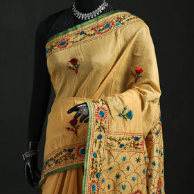 Hand Embroidered Chapa Work Silk Cotton Saree 18
