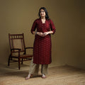 Maroon - Plain Spun Dupion Viscose Silk Buti Straight Kurta for women 07