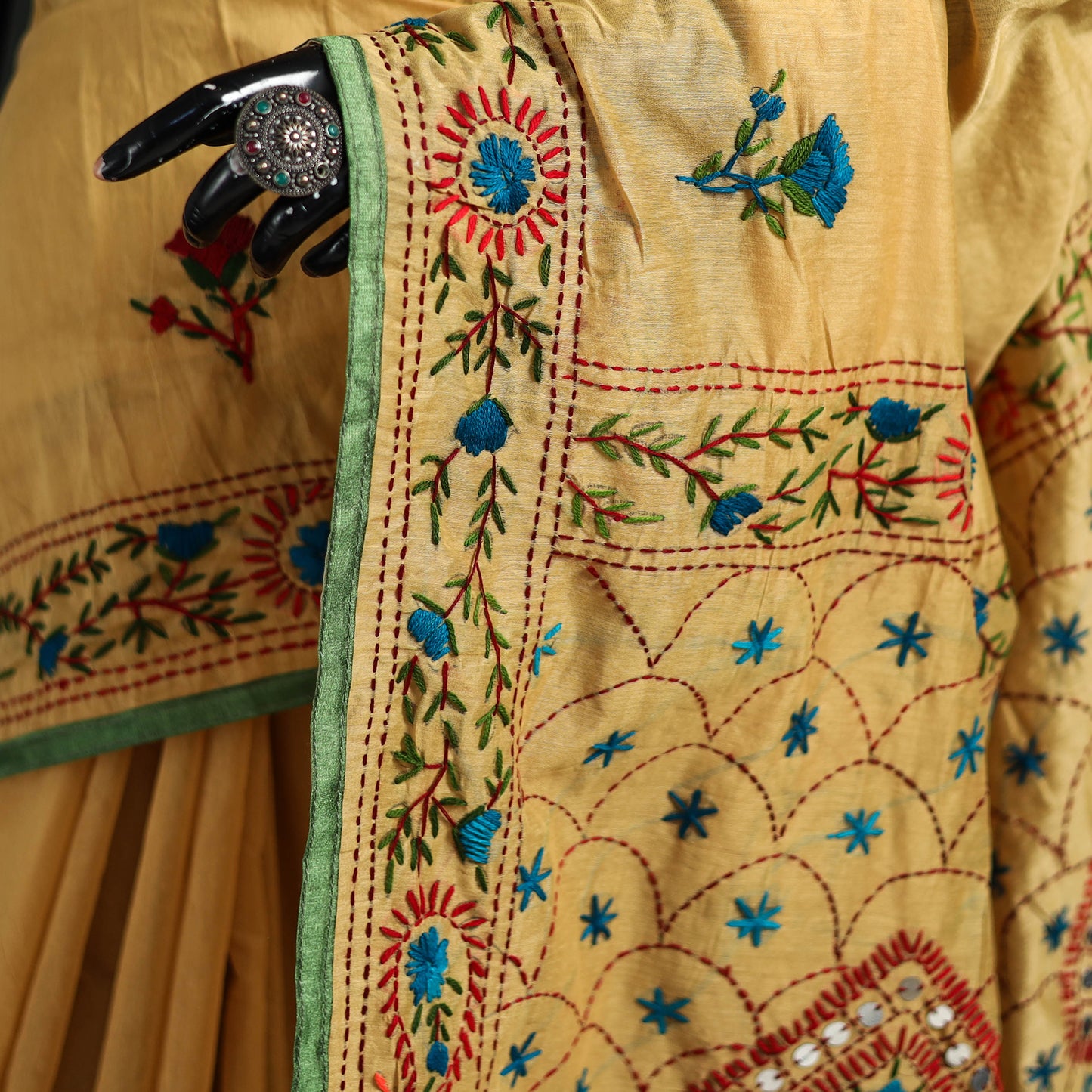Hand Embroidered Chapa Work Silk Cotton Saree 18