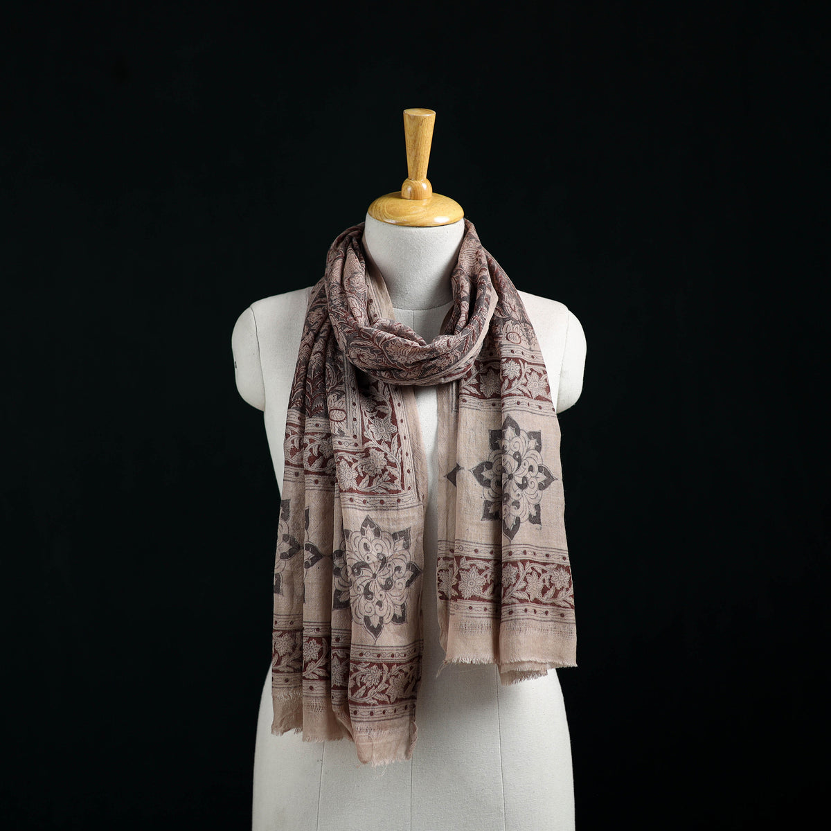 Pure Merino Wool Stole in Pedana Kalamkari Block Prints 85
