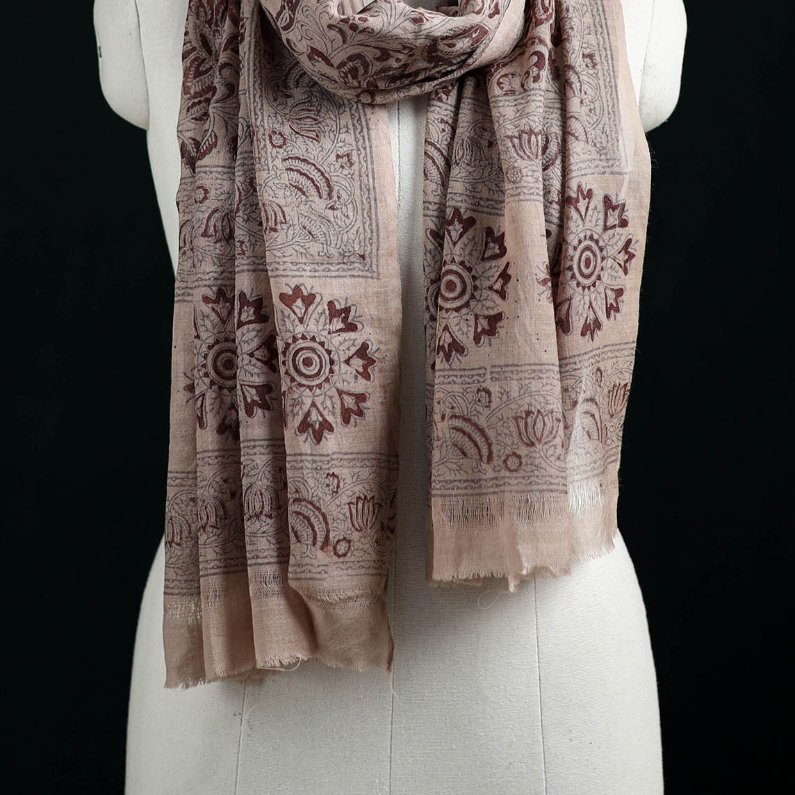 Pure Merino Wool Stole in Pedana Kalamkari Block Prints 86