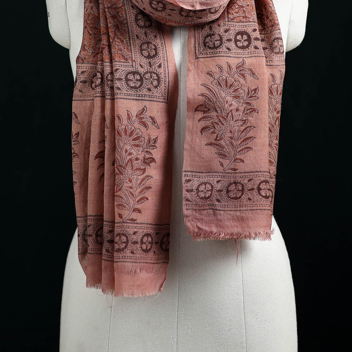 Pure Merino Wool Stole in Pedana Kalamkari Block Prints 87