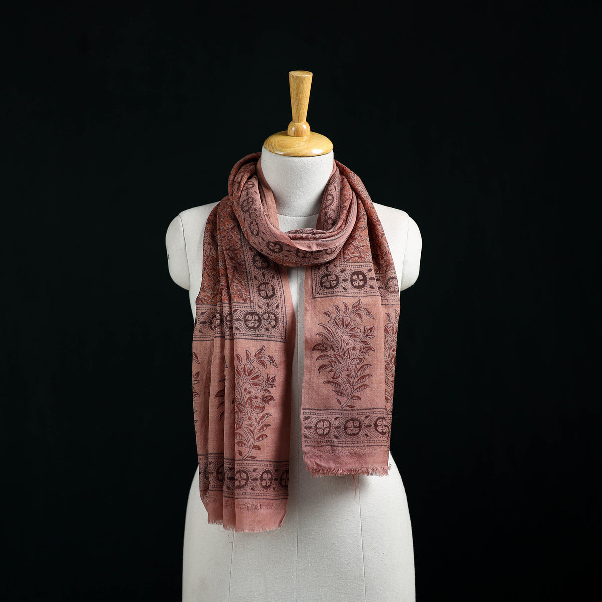 Pure Merino Wool Stole in Pedana Kalamkari Block Prints 87