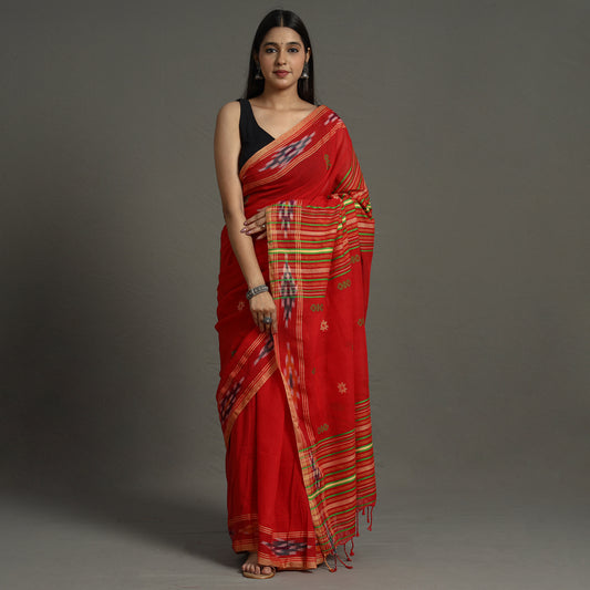 Red - Begampuri Handloom Cotton Saree with Ikat Border 12