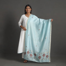 Blue - handloom chanderi silk kashida embroidery dupatta 11