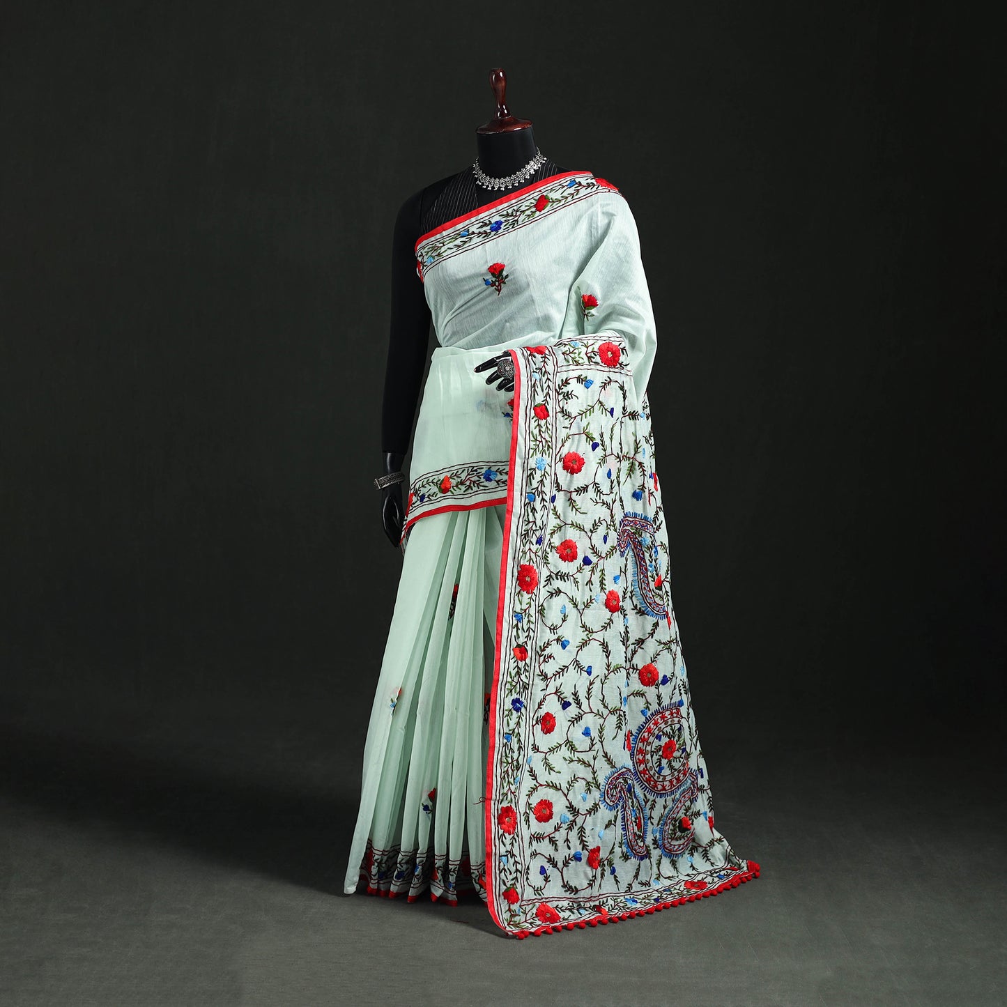 Hand Embroidered Chapa Work Silk Cotton Saree 19
