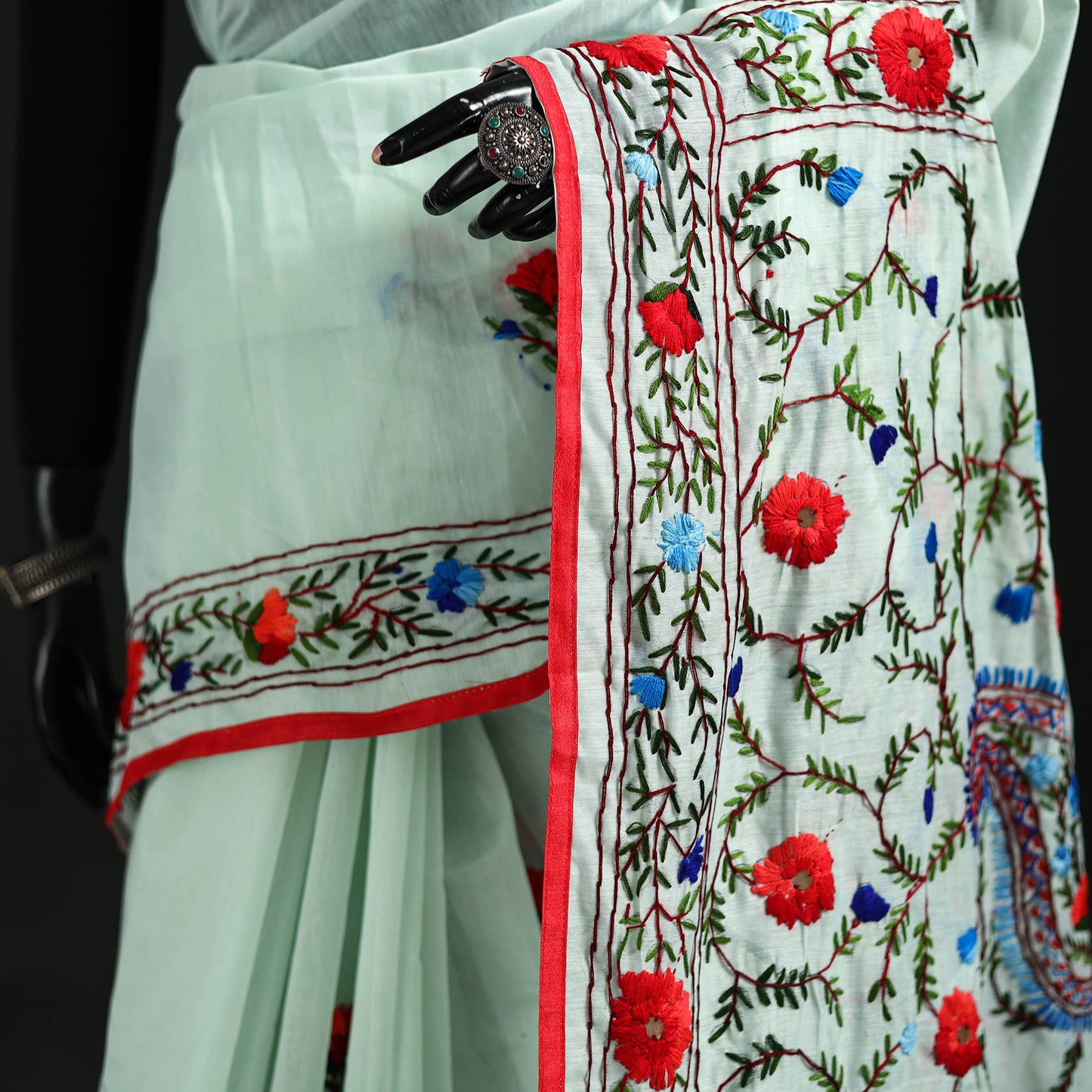 Hand Embroidered Chapa Work Silk Cotton Saree 19