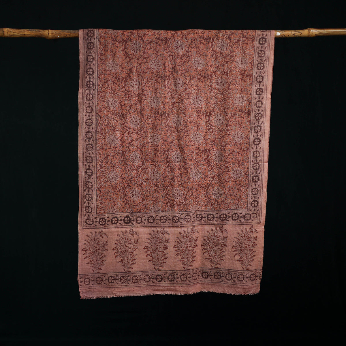 Pure Merino Wool Stole in Pedana Kalamkari Block Prints 87