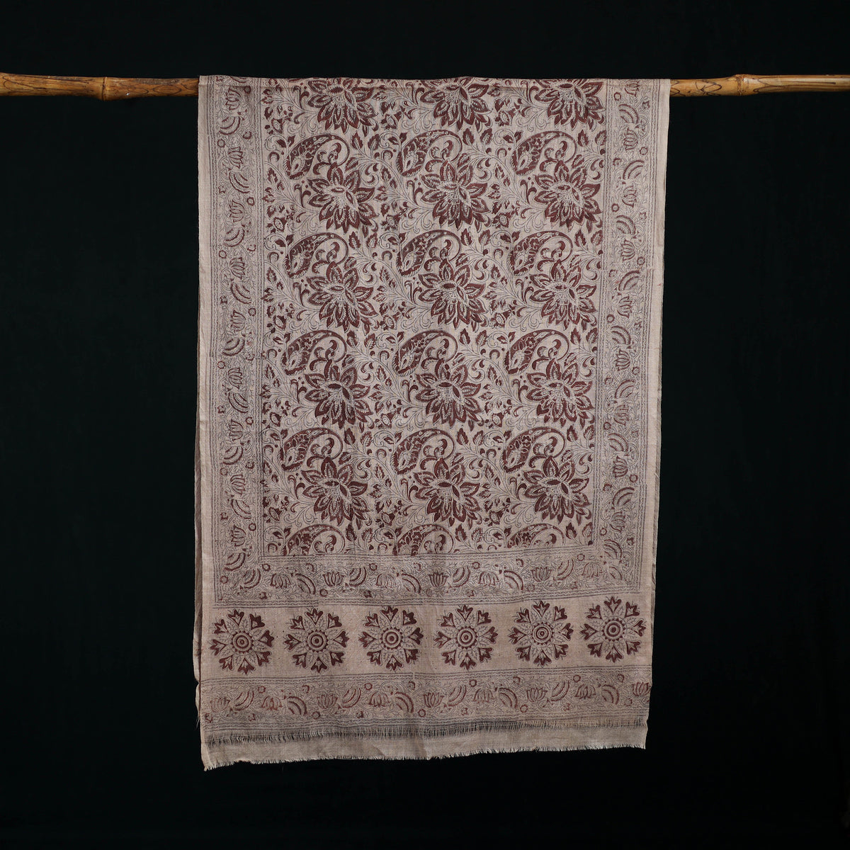 Pure Merino Wool Stole in Pedana Kalamkari Block Prints 86