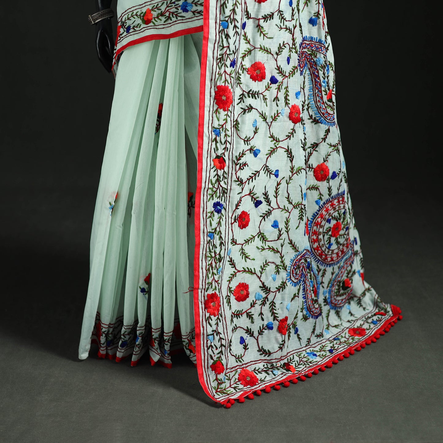 Hand Embroidered Chapa Work Silk Cotton Saree 19