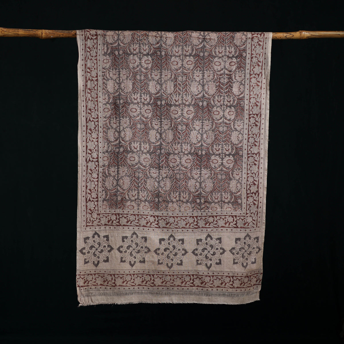 Pure Merino Wool Stole in Pedana Kalamkari Block Prints 85