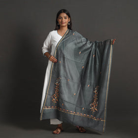 Grey - handloom chanderi silk kashida embroidery dupatta 13
