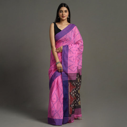Pink - Begampuri Handloom Cotton Saree with Ikat Border 13