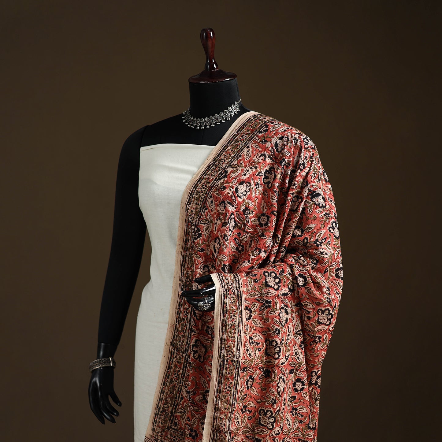 Kalamkari Hand Block Print Natural Dyed Cotton Dupatta 21
