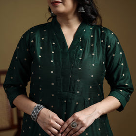 Green - Plain Spun Dupion Viscose Silk Buti A-Line Kurta for women 02