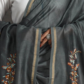 Grey - handloom chanderi silk kashida embroidery dupatta 13