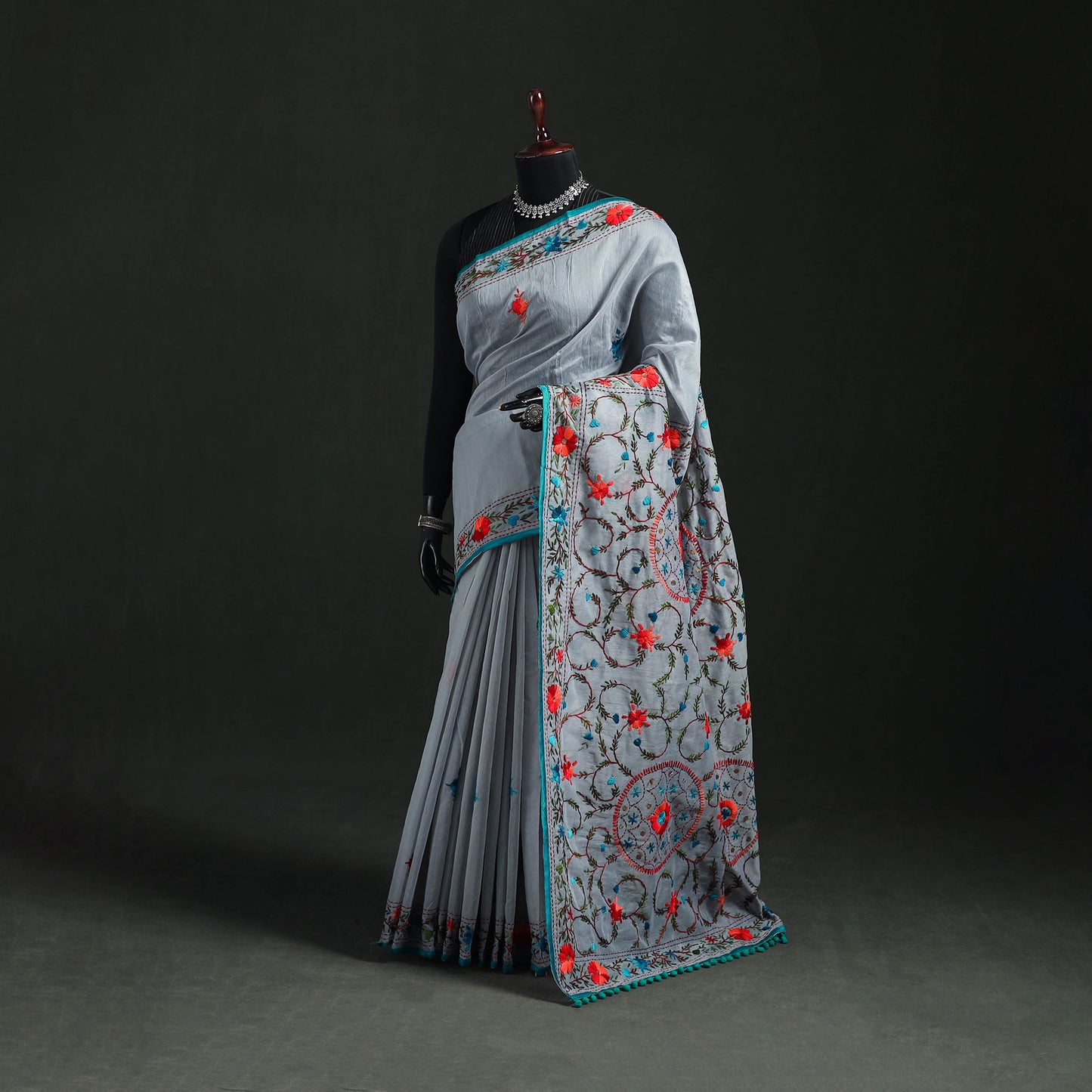 Hand Embroidered Chapa Work Silk Cotton Saree 20