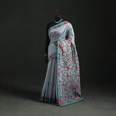 Hand Embroidered Chapa Work Silk Cotton Saree 20